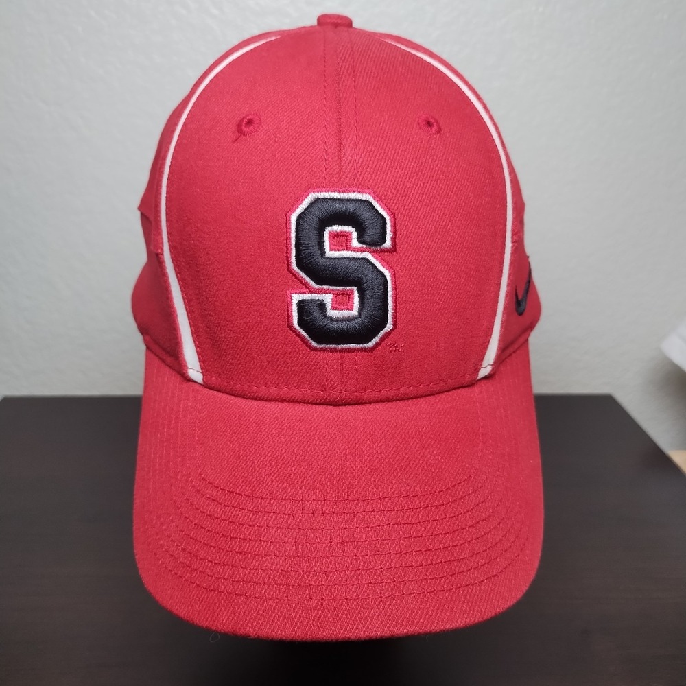 Vtg Nike Stanford‎ Univ Cardinal Hat Cap OSFM Maroon’S' Swoosh Flex NCAA EUC